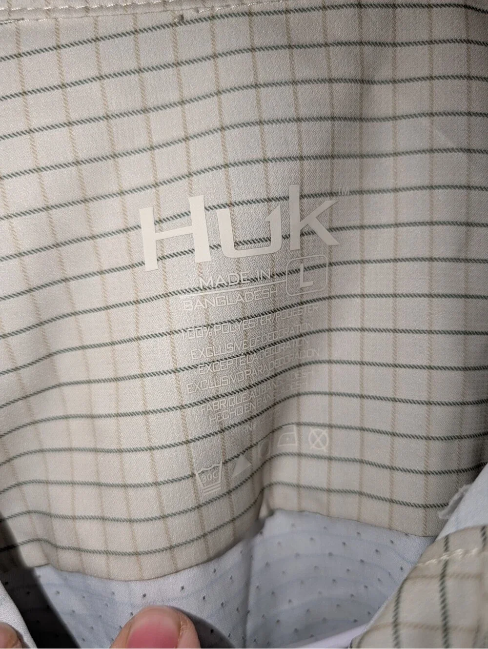 Huk Mens Long Sleeve Button Down Shirt Beige Check Button Front Pocket Size L